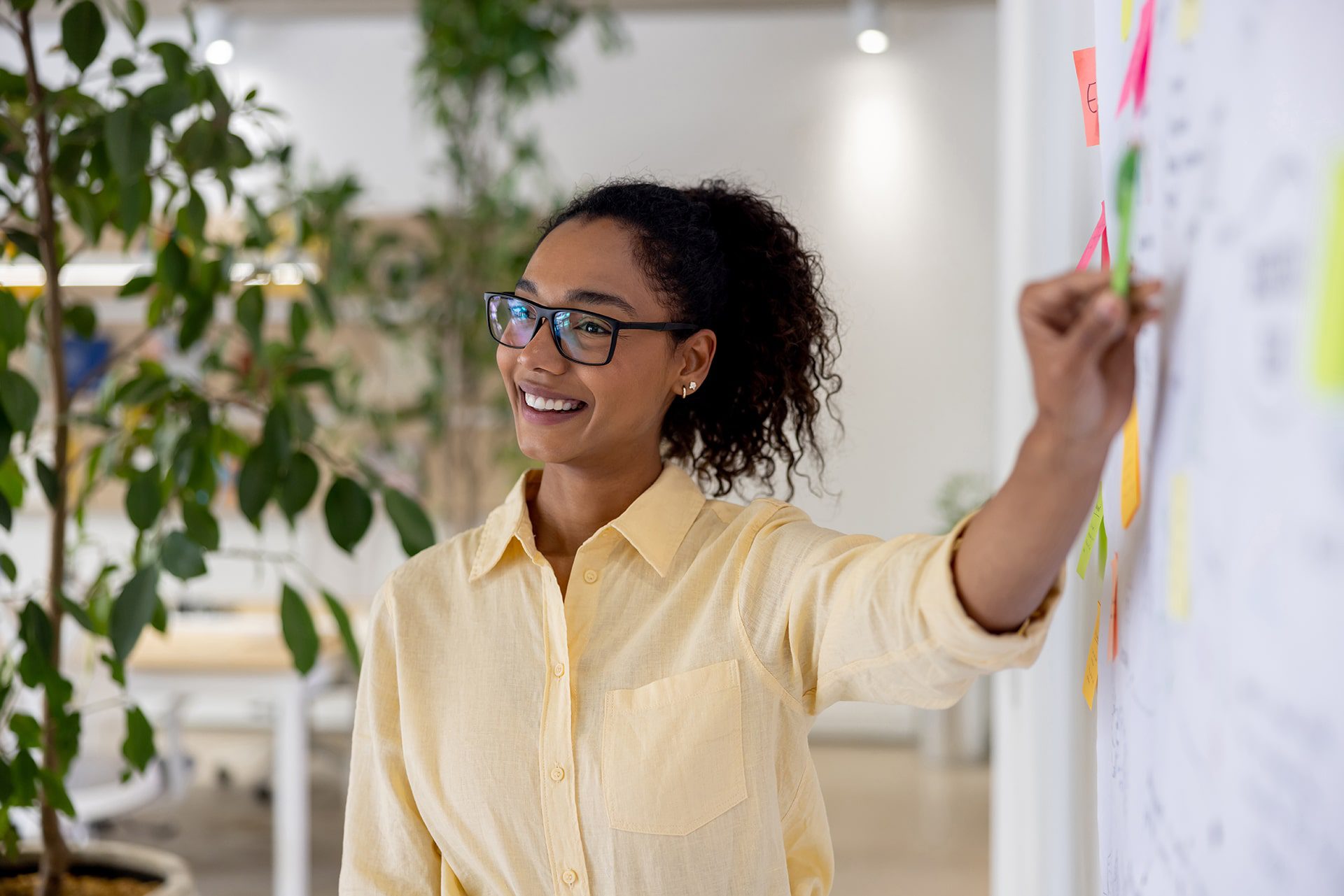 Woman presenting a plan/research